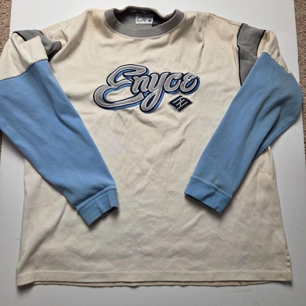 Vintage ENYCE Y2K Long Sleeve Blue White Gray Shirt Size XL